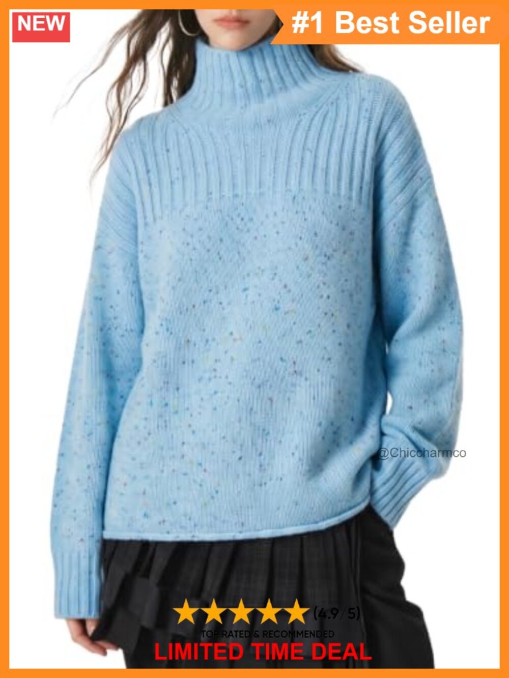 Womens Oversized Chunky Knit Turtleneck Sweater Pullover